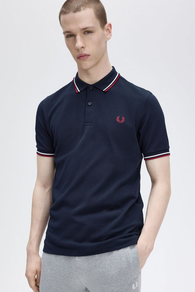 Fred Perry Twin Tipped M3600 Cotton piqué  - Navy / Snow White / Burnt Red