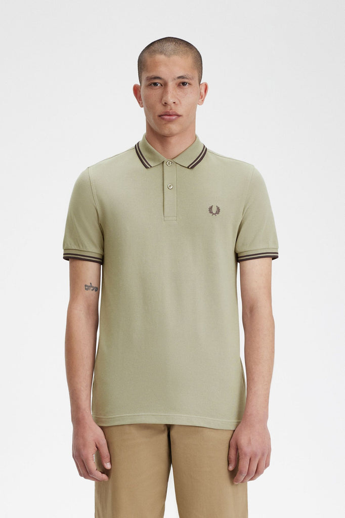 Fred Perry M3600 Twin tipped Polo - Warm Grey / Brick