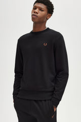 Fred Perry Sweater - Crew Neck Sweatshirt - Black / Whiskey Brown