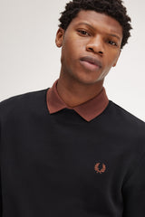 Fred Perry Sweater - Crew Neck Sweatshirt - Black / Whiskey Brown