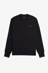 Fred Perry Sweater - Crew Neck Sweatshirt - Black / Whiskey Brown