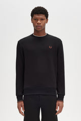 Fred Perry Sweater - Crew Neck Sweatshirt - Black / Whiskey Brown