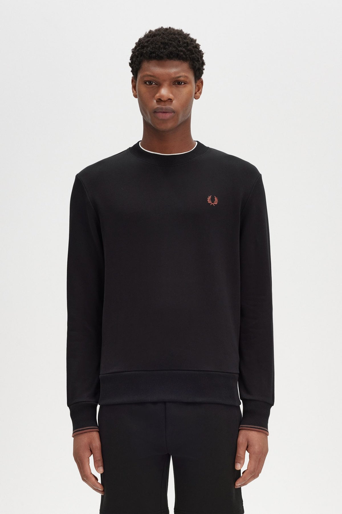 Fred Perry Sweater - Crew Neck Sweatshirt - Black / Whiskey Brown