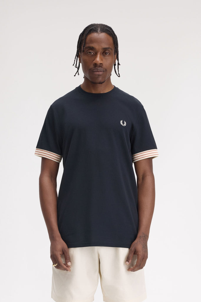 Fred Perry Striped Cuff T-Shirt - Navy