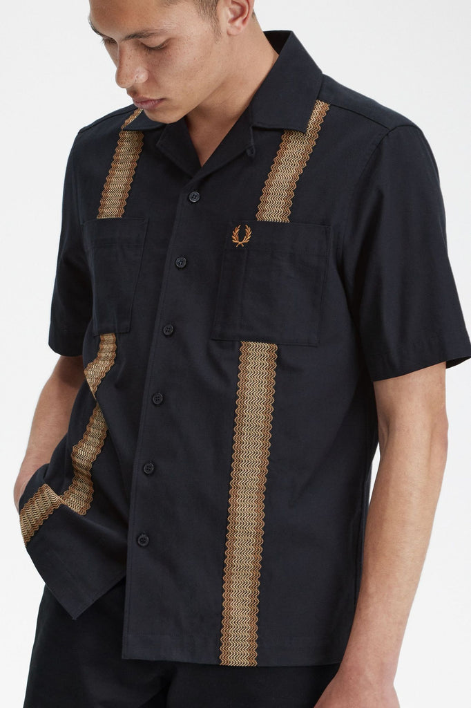 Fred Perry Tape Detail Revere Collar Shirt - Black