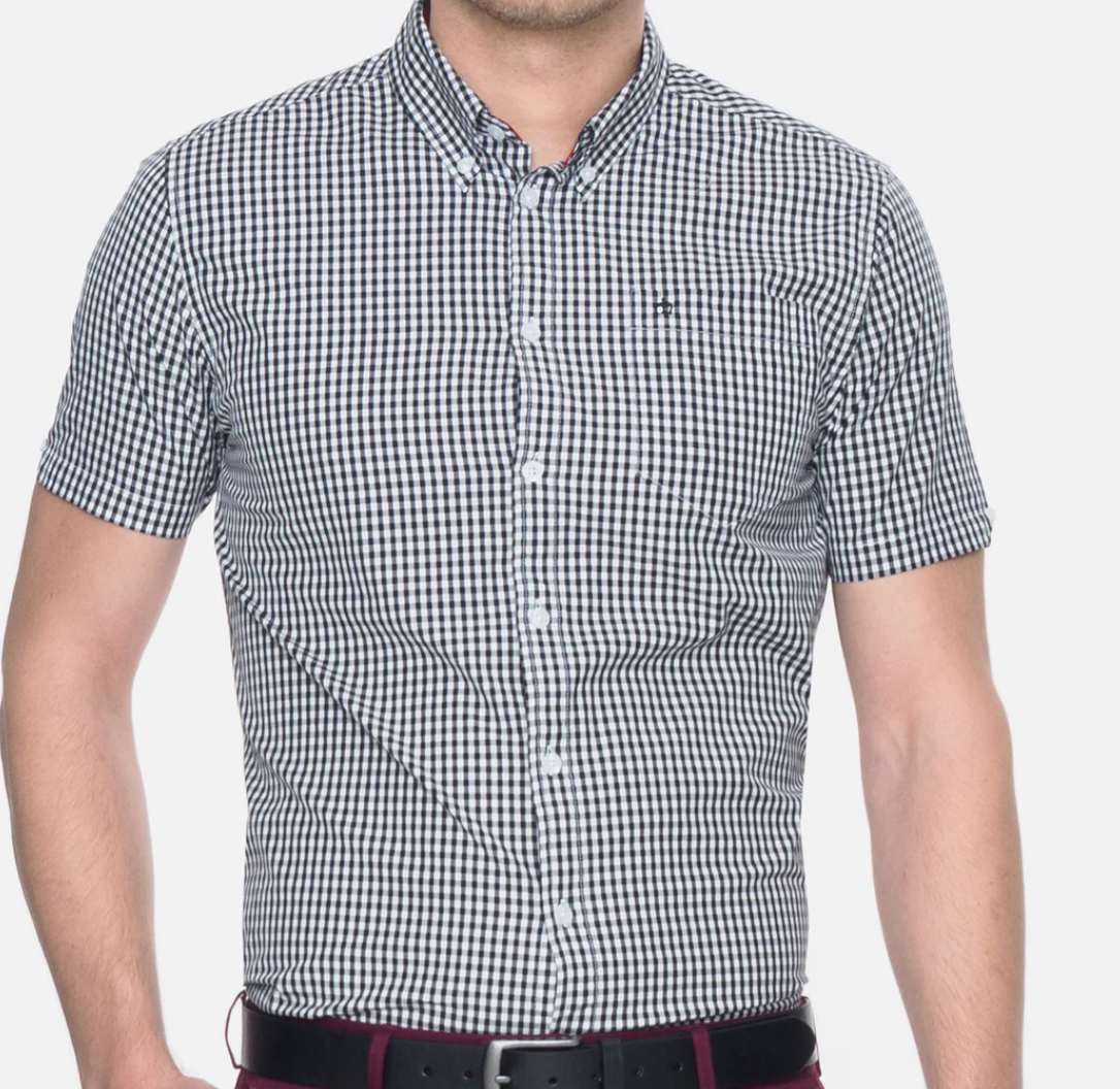 Merc Gingham Botton Down Terry Shirt - Black