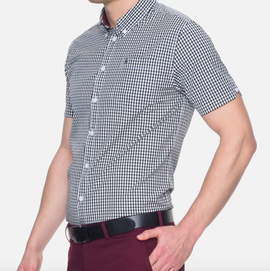 Merc Gingham Botton Down Terry Shirt - Black