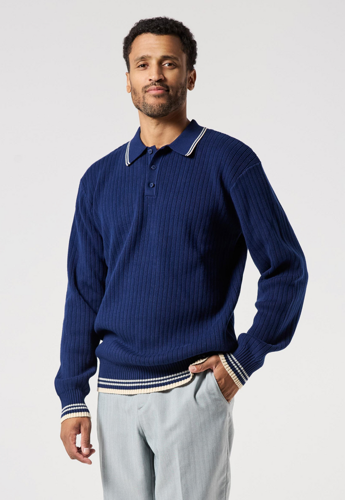4Funky Flavors - knitted polo 'GOOD DAY' - Blue, off white, light grey