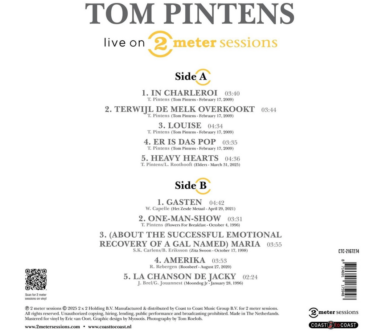 PINTENS, TOM - LIVE ON 2 METER SESSIONS (With Zita Swoon, Zesde Metaal, ...)