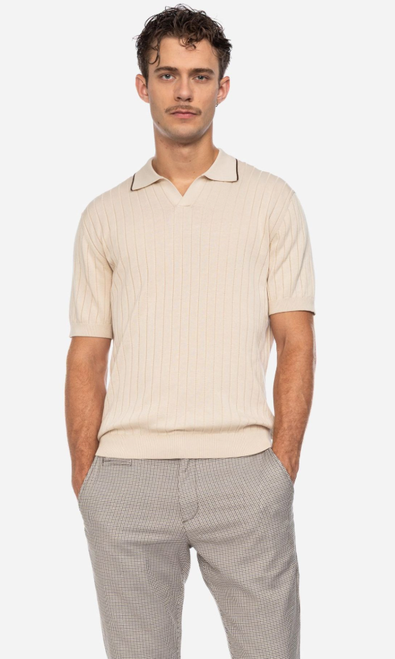 Ato Knitted polo - POLUS - Creme / Brown