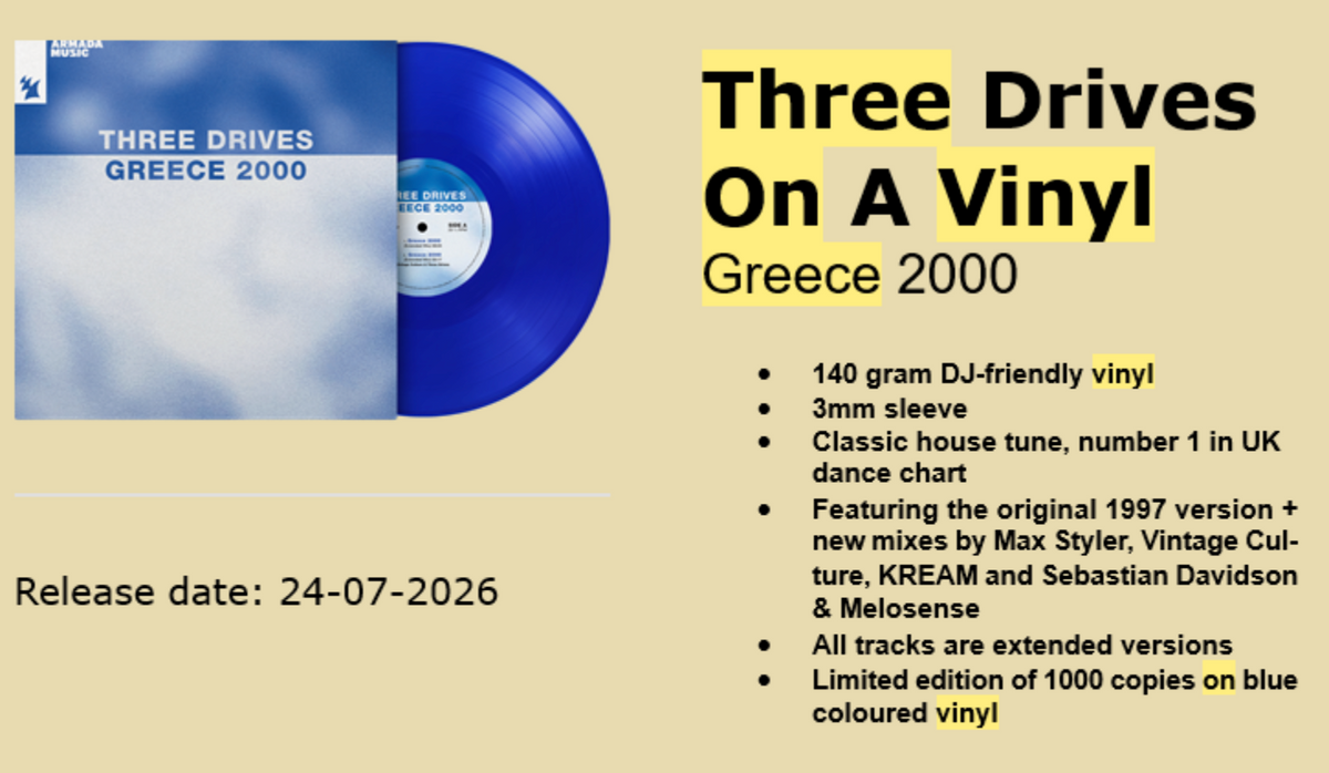 THREE DRIVES ON A VINYL - GREECE 2000 (transparent limited 12 Inch)