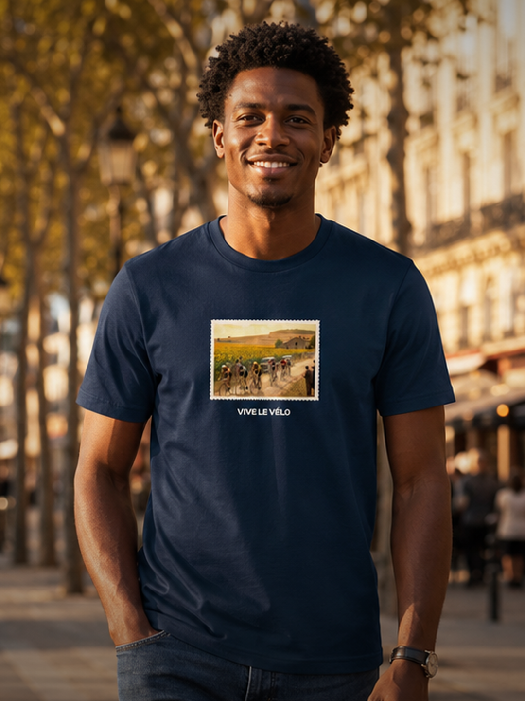 Vive Le Vélo T-shirt "Groeten ui Frankrijk" - French Navy