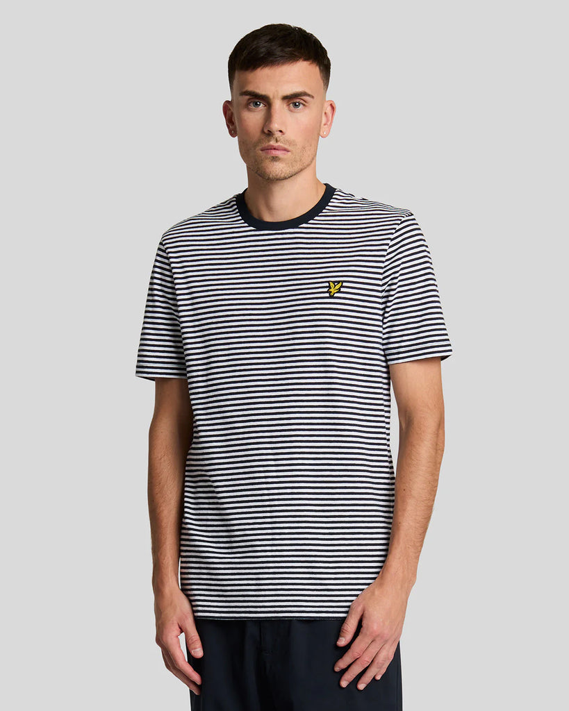 Lyle & Scott Linen Blend Breton Stripe T-Shirt - Dark Navy/White