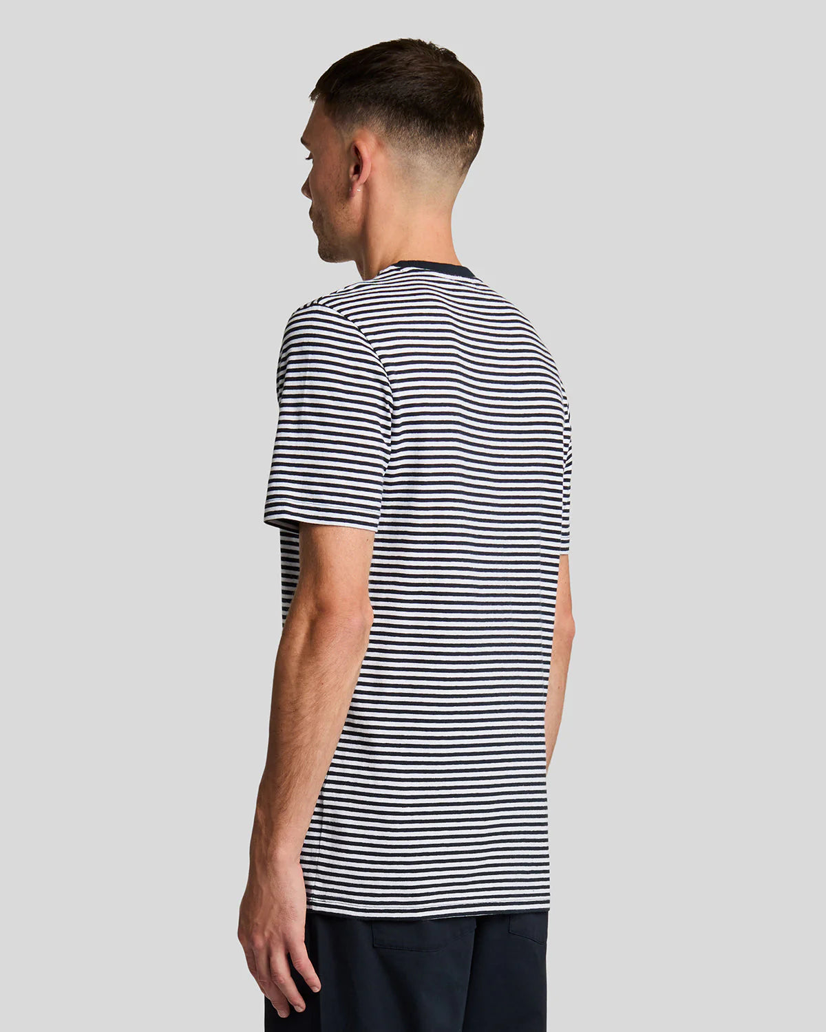Lyle & Scott Linen Blend Breton Stripe T-Shirt - Dark Navy/White