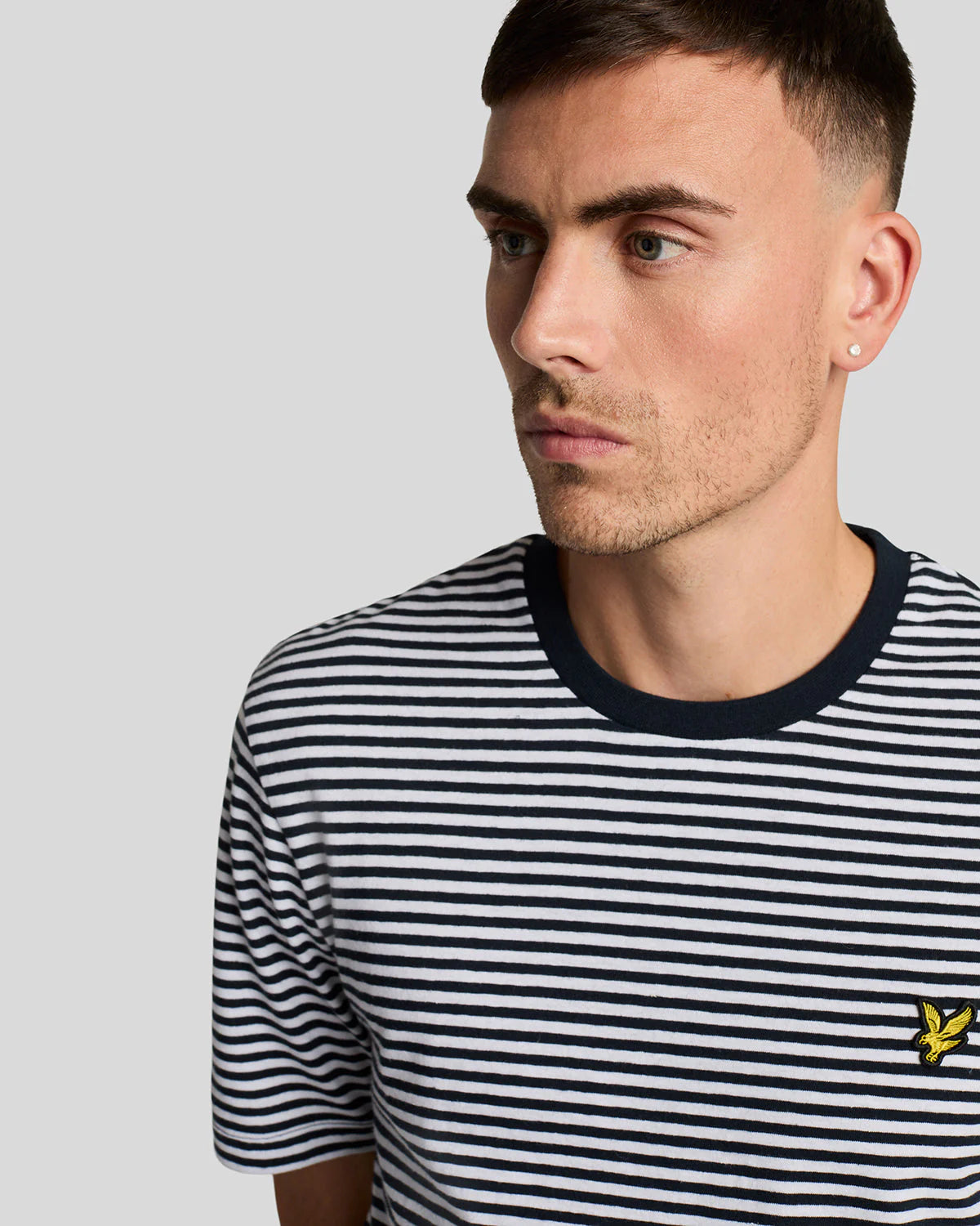 Lyle & Scott Linen Blend Breton Stripe T-Shirt - Dark Navy/White
