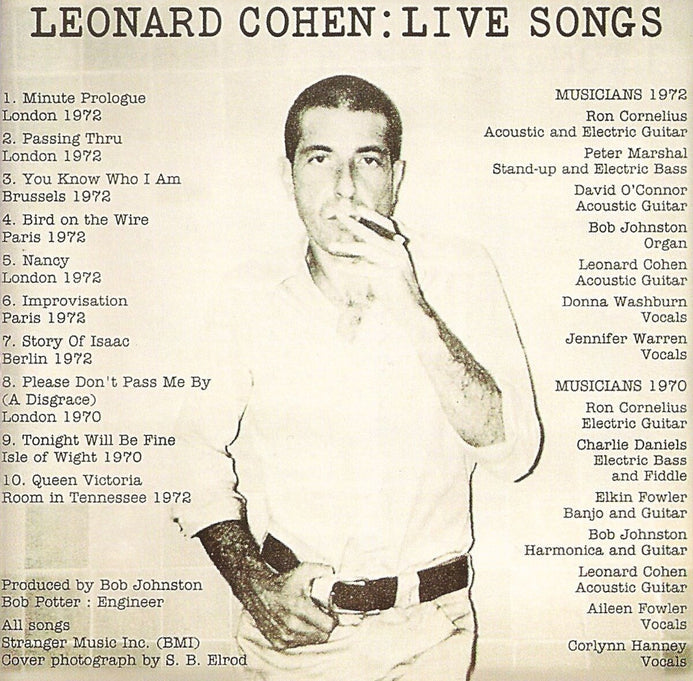 COHEN, LEONARD - LEONARD COHEN: LIVE SONGS