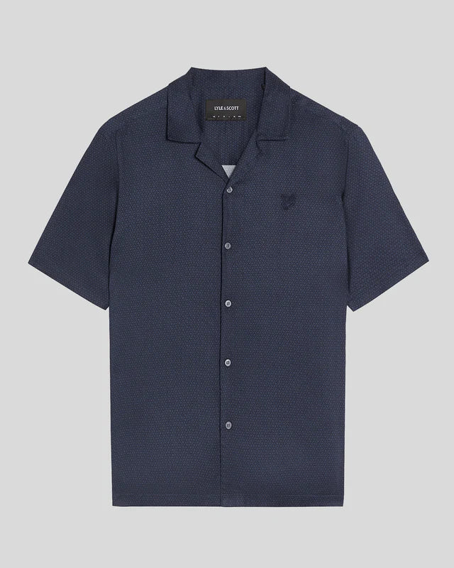 LYLE & SCOTT Geo Motif Printed Revere Shirt - Dark Navy