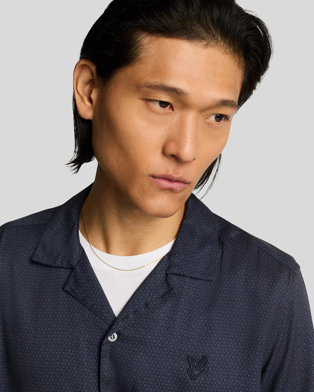 LYLE & SCOTT Geo Motif Printed Revere Shirt - Dark Navy