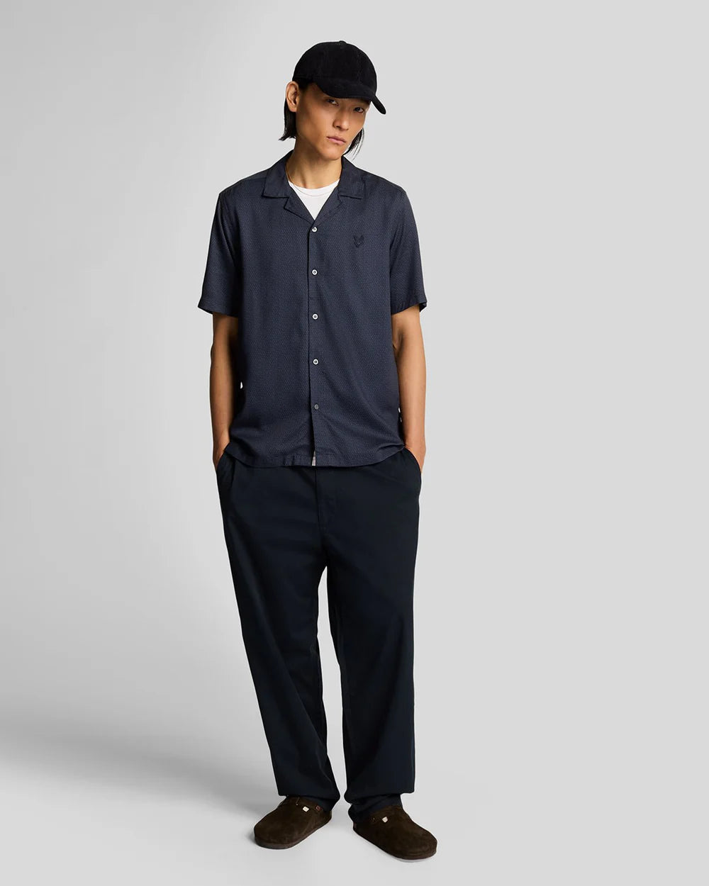 LYLE & SCOTT Geo Motif Printed Revere Shirt - Dark Navy