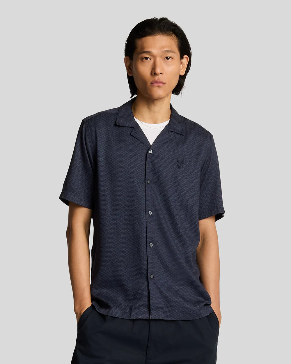 LYLE & SCOTT Geo Motif Printed Revere Shirt - Dark Navy