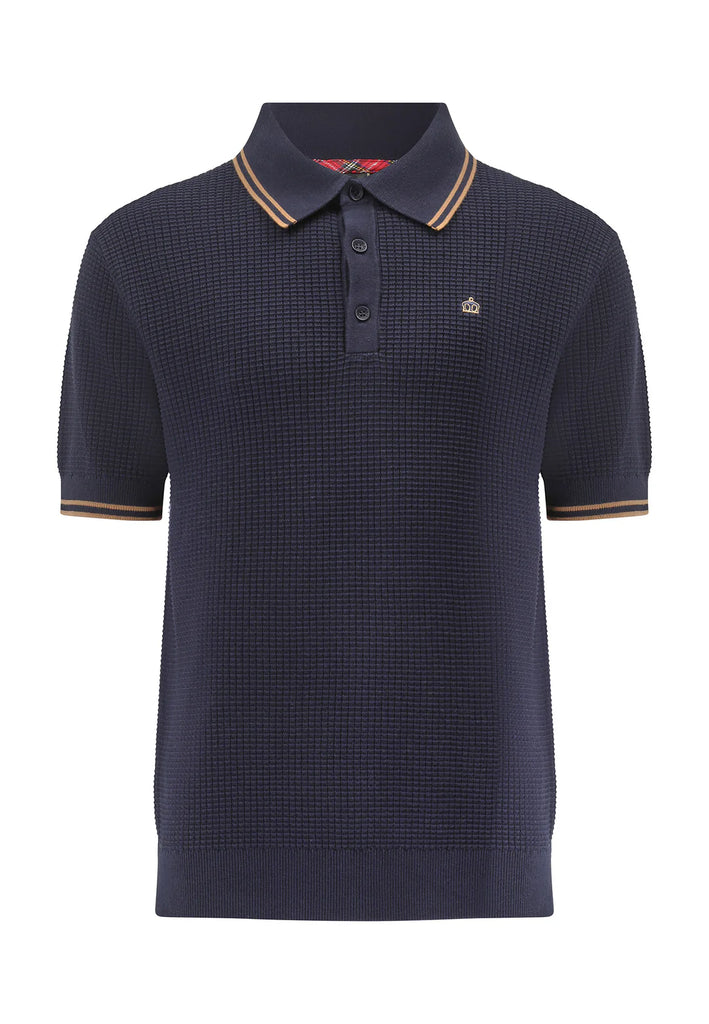 Merc Knitted Polo EDMUND - TWIN TIPPED WAFFLE - Navy