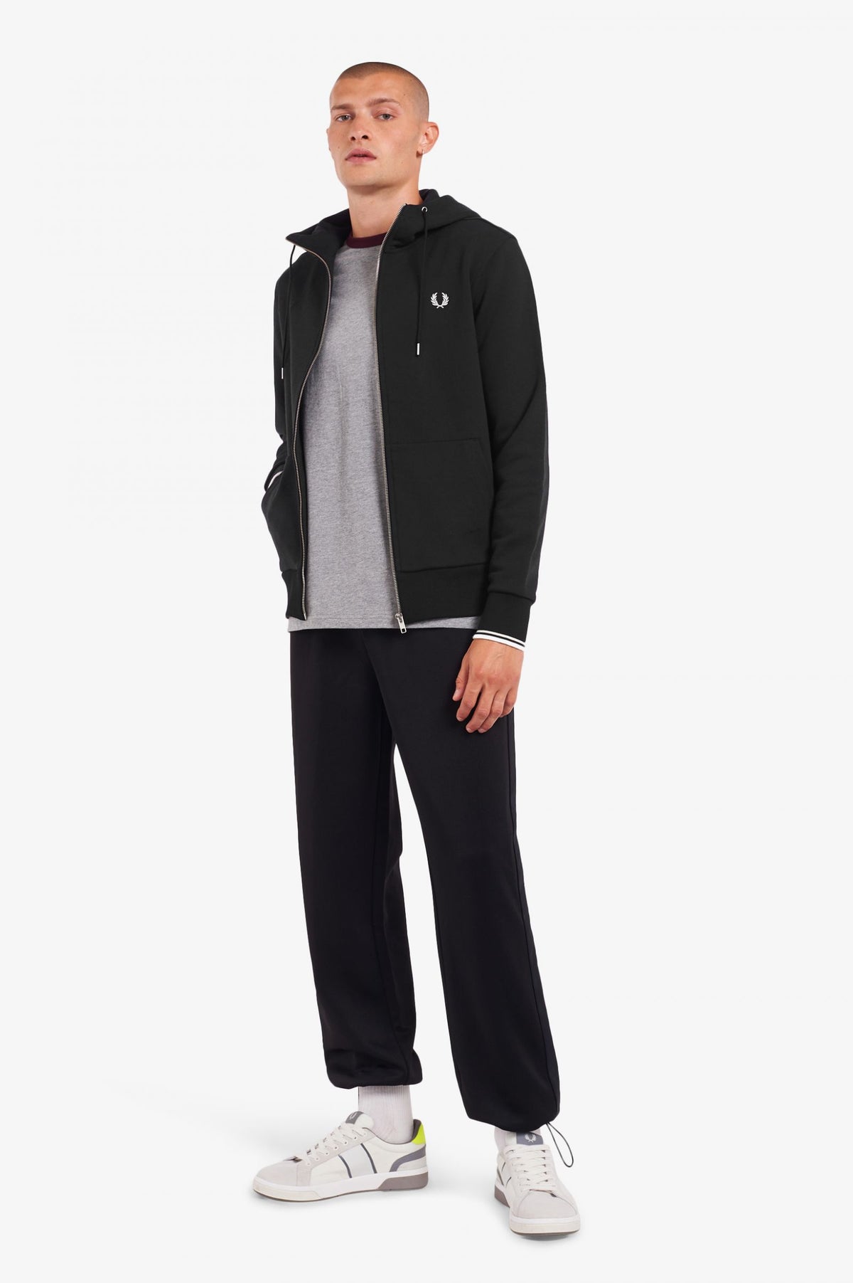 Fred Perry Hooded zip through sweater - Black